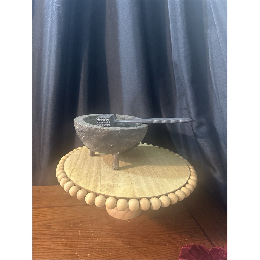 Vintage Rustic wooden Mortar And Pestle Medicine Bowl
